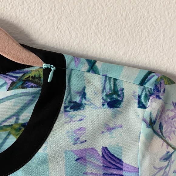 BCBGeneration Printed Yoke Overlay Aqua Shell top - Picture 5 of 10